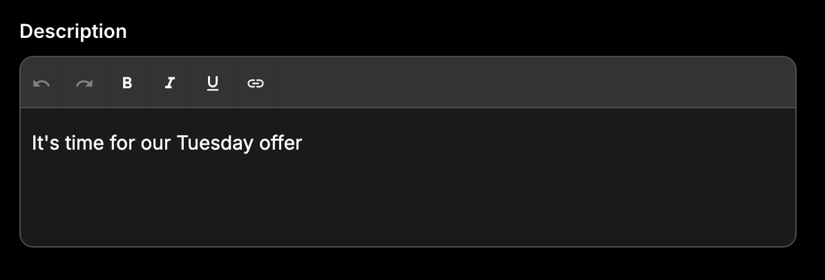 TinyMCE editor in dark mode with toolbar and editable content.